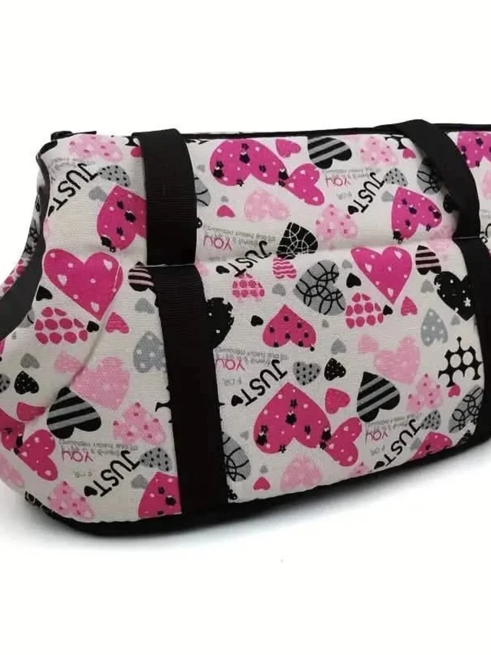 Pink Heart Print Canvas Pet Carrier Sling Bag